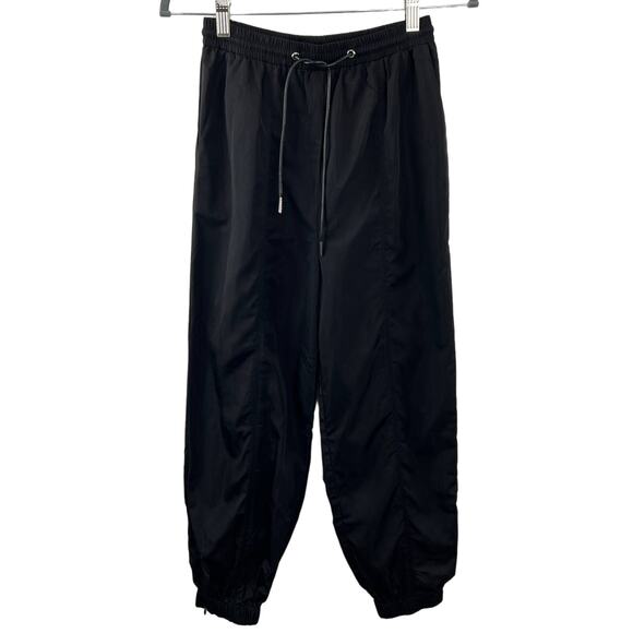 PRINCESS POLLY Black Elastic Drawstring Waist Cotton Blend Satin Joggers Size 4 - Picture 1 of 8